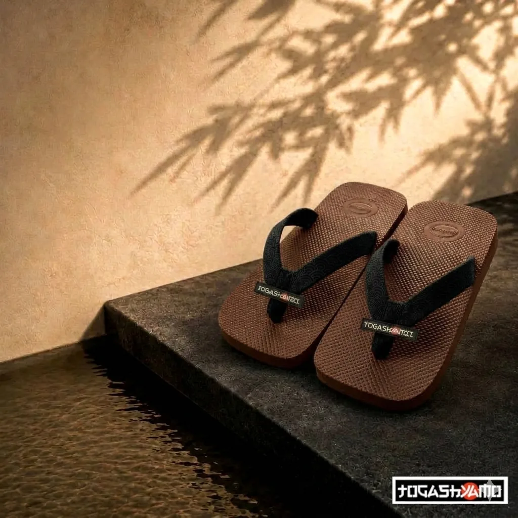 TOGASHYAMO Japanese Tong, Brown sole, Ink Black strap