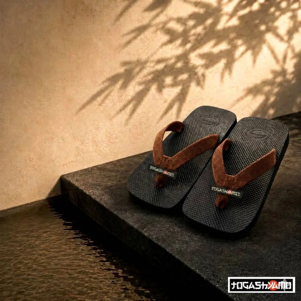 TOGASHYAMO Japanese Tong, Ink Black sole, Brown strap