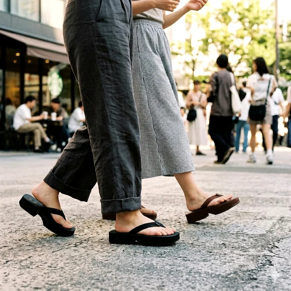 Two people walking through the city in TOGASHYAMO slides